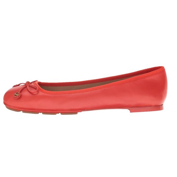 Tory Burch Coral Orange Soft Leather Logo Bow Driving Flats Ballet Loafers 7.5 - Picture 3 of 10